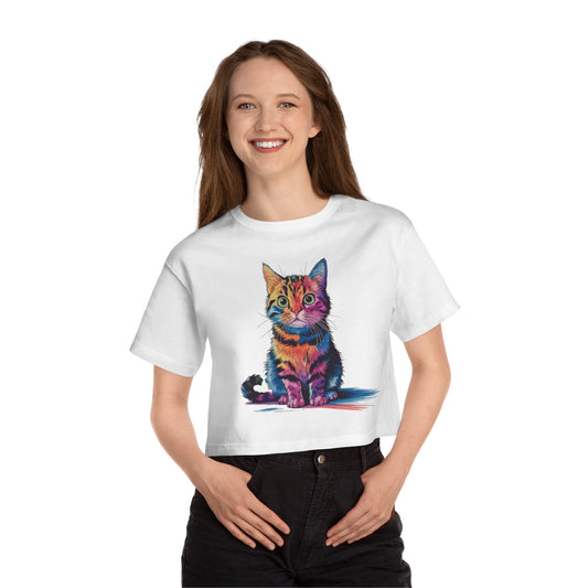 Colorful Cat Heritage Cropped T-Shirt for Animal Lovers