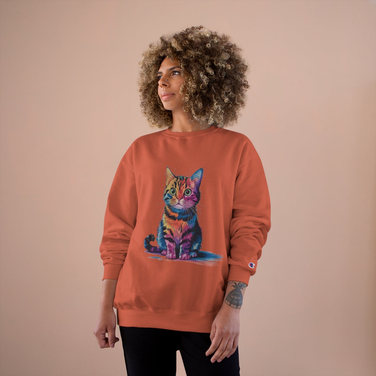 Colorful Cat Champion Sweatshirt – Fun & Stylish Pet Lover Apparel