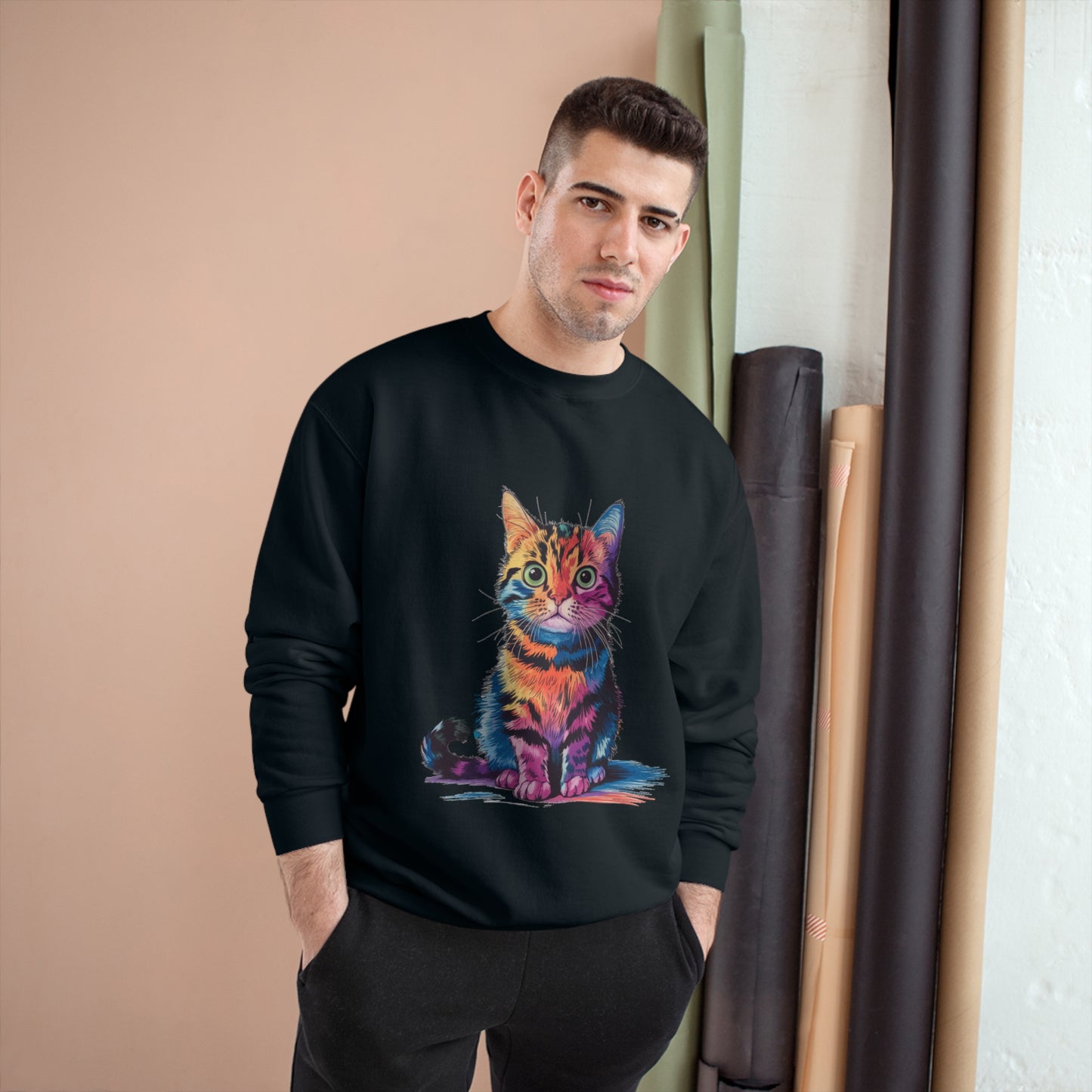 Colorful Cat Champion Sweatshirt – Fun & Stylish Pet Lover Apparel