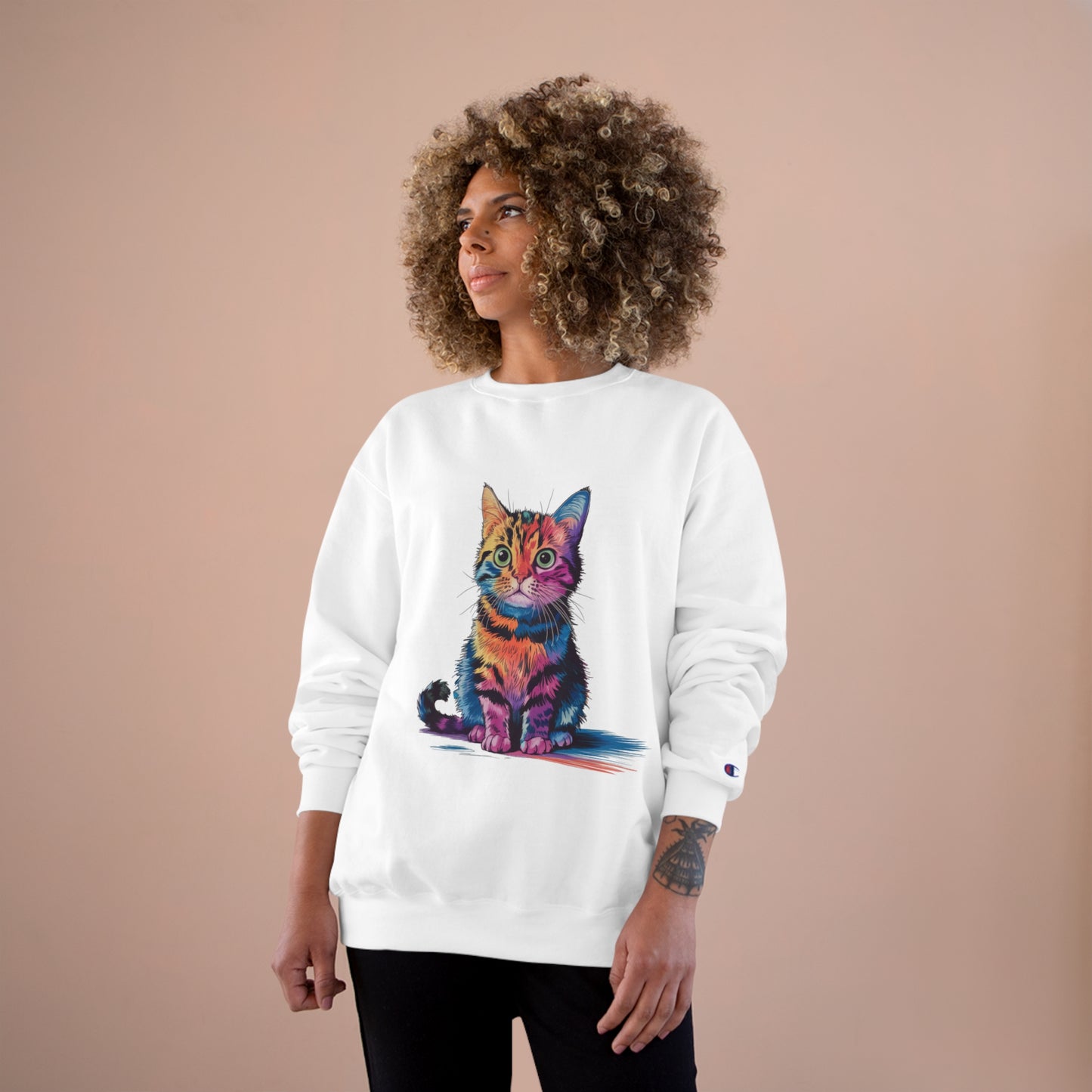 Colorful Cat Champion Sweatshirt – Fun & Stylish Pet Lover Apparel