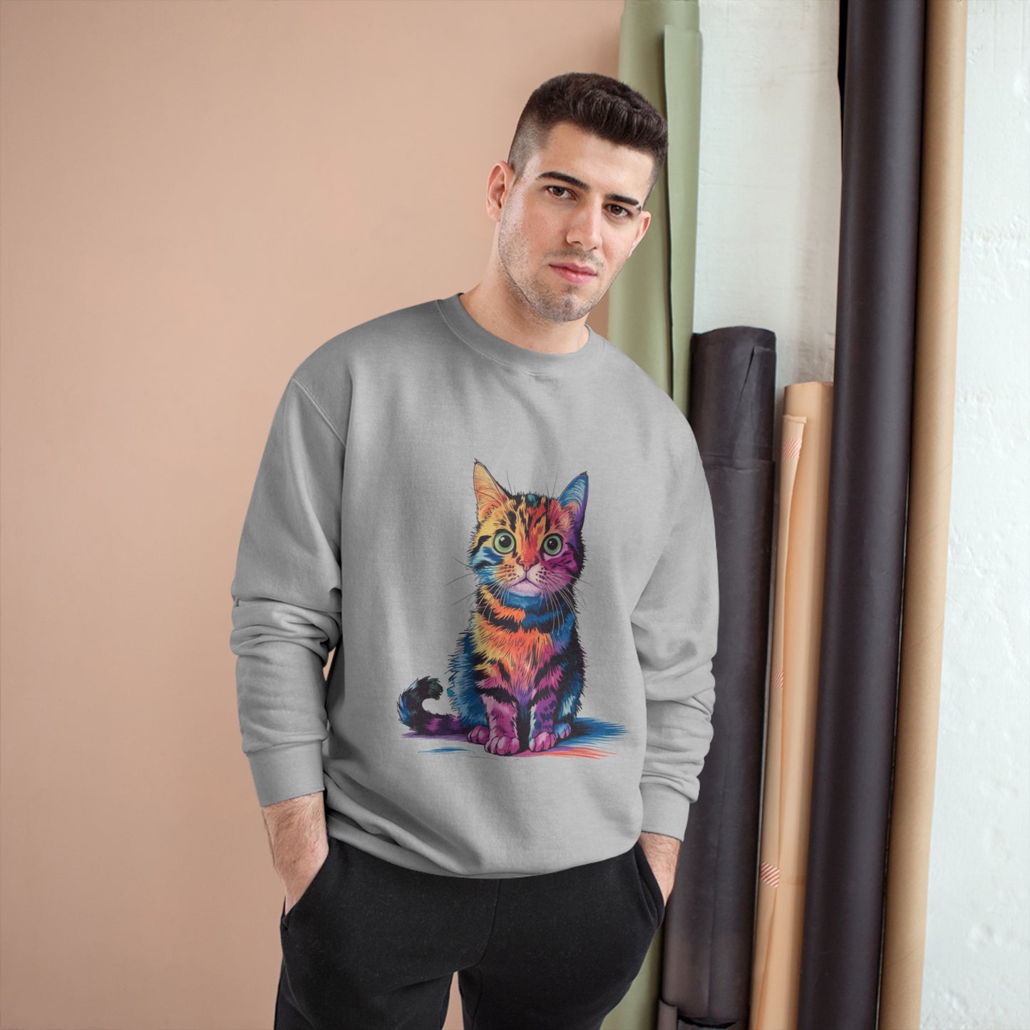 Colorful Cat Champion Sweatshirt – Fun & Stylish Pet Lover Apparel