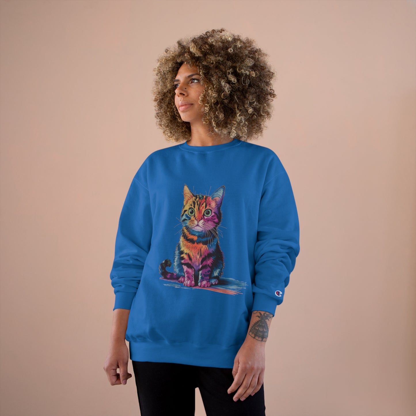 Colorful Cat Champion Sweatshirt – Fun & Stylish Pet Lover Apparel