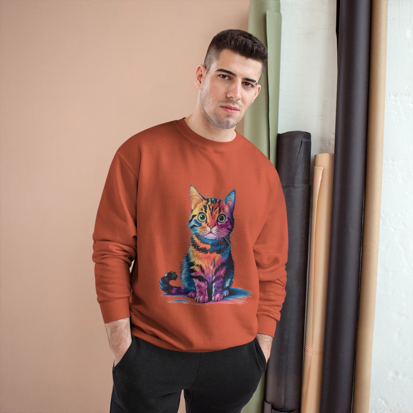 Colorful Cat Champion Sweatshirt – Fun & Stylish Pet Lover Apparel