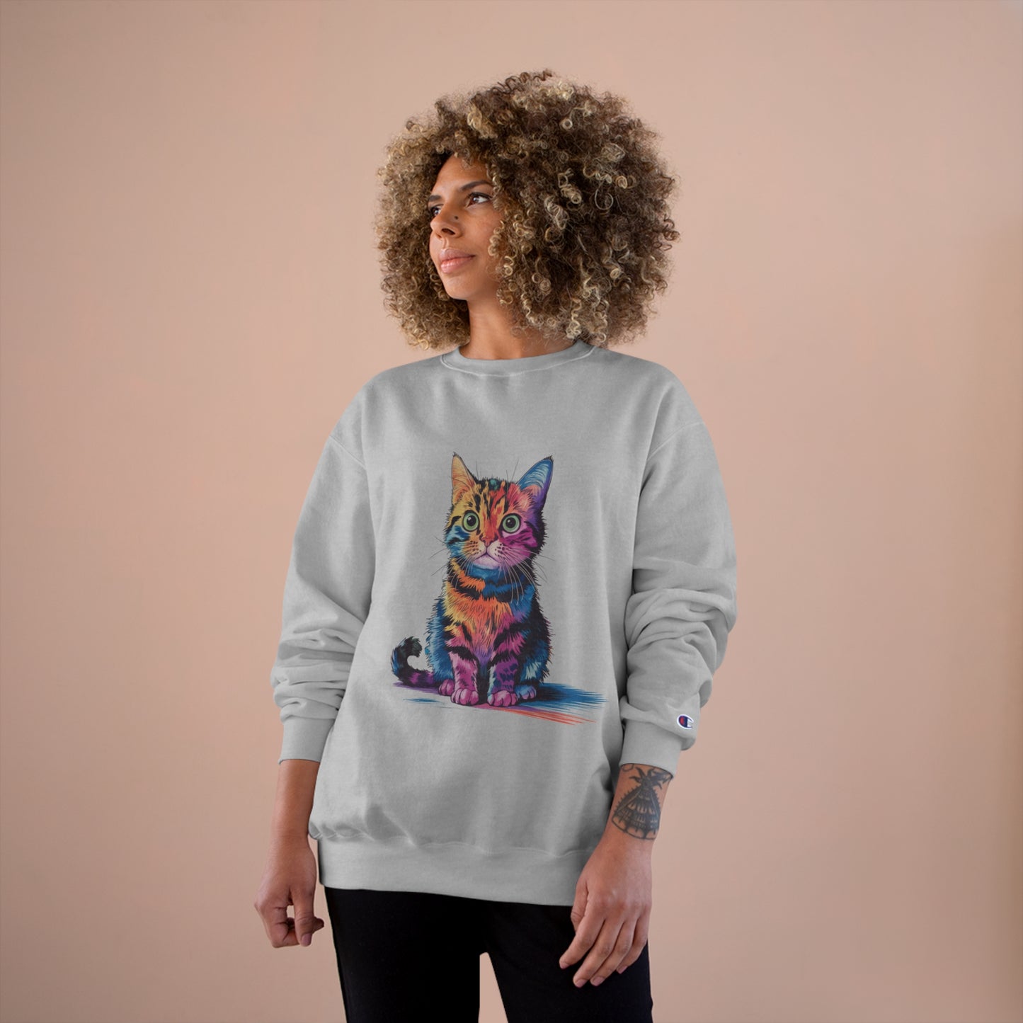 Colorful Cat Champion Sweatshirt – Fun & Stylish Pet Lover Apparel