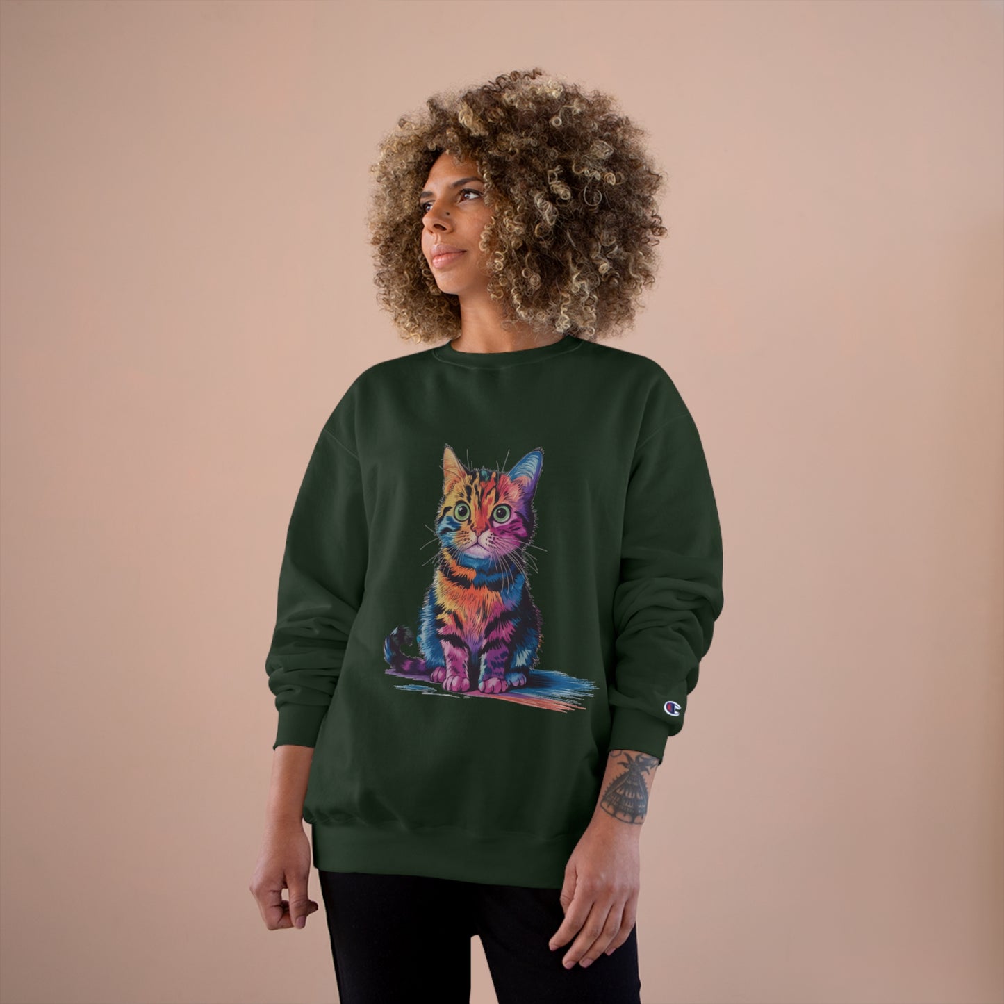 Colorful Cat Champion Sweatshirt – Fun & Stylish Pet Lover Apparel