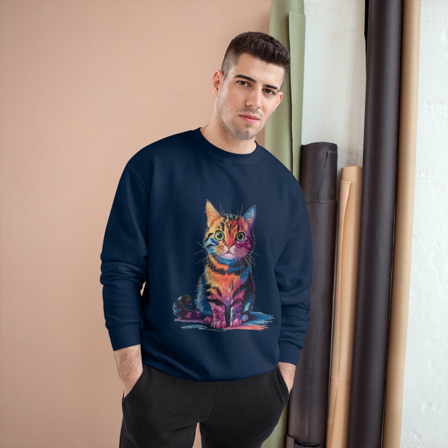 Colorful Cat Champion Sweatshirt – Fun & Stylish Pet Lover Apparel