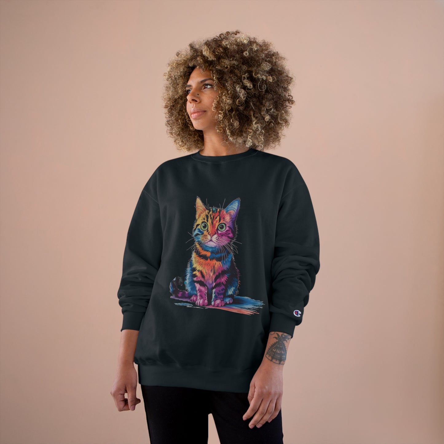 Colorful Cat Champion Sweatshirt – Fun & Stylish Pet Lover Apparel