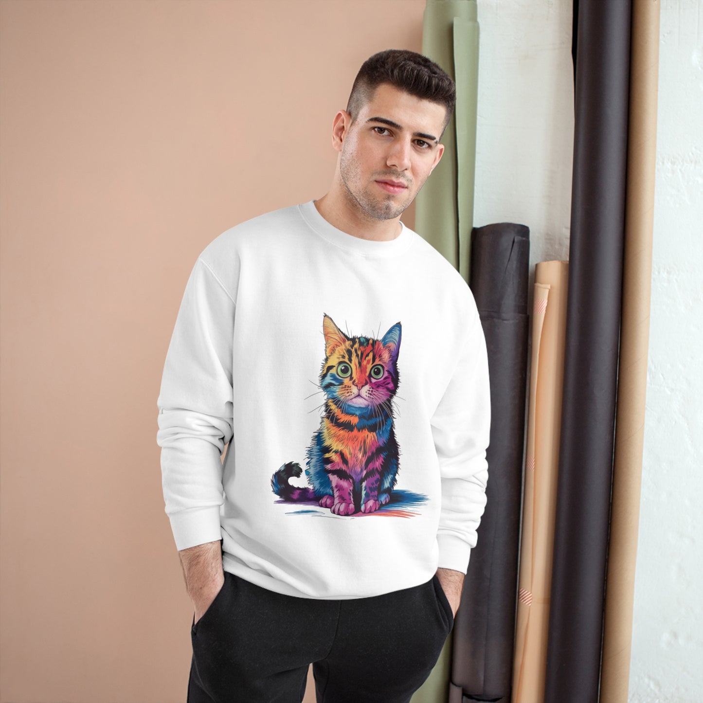 Colorful Cat Champion Sweatshirt – Fun & Stylish Pet Lover Apparel