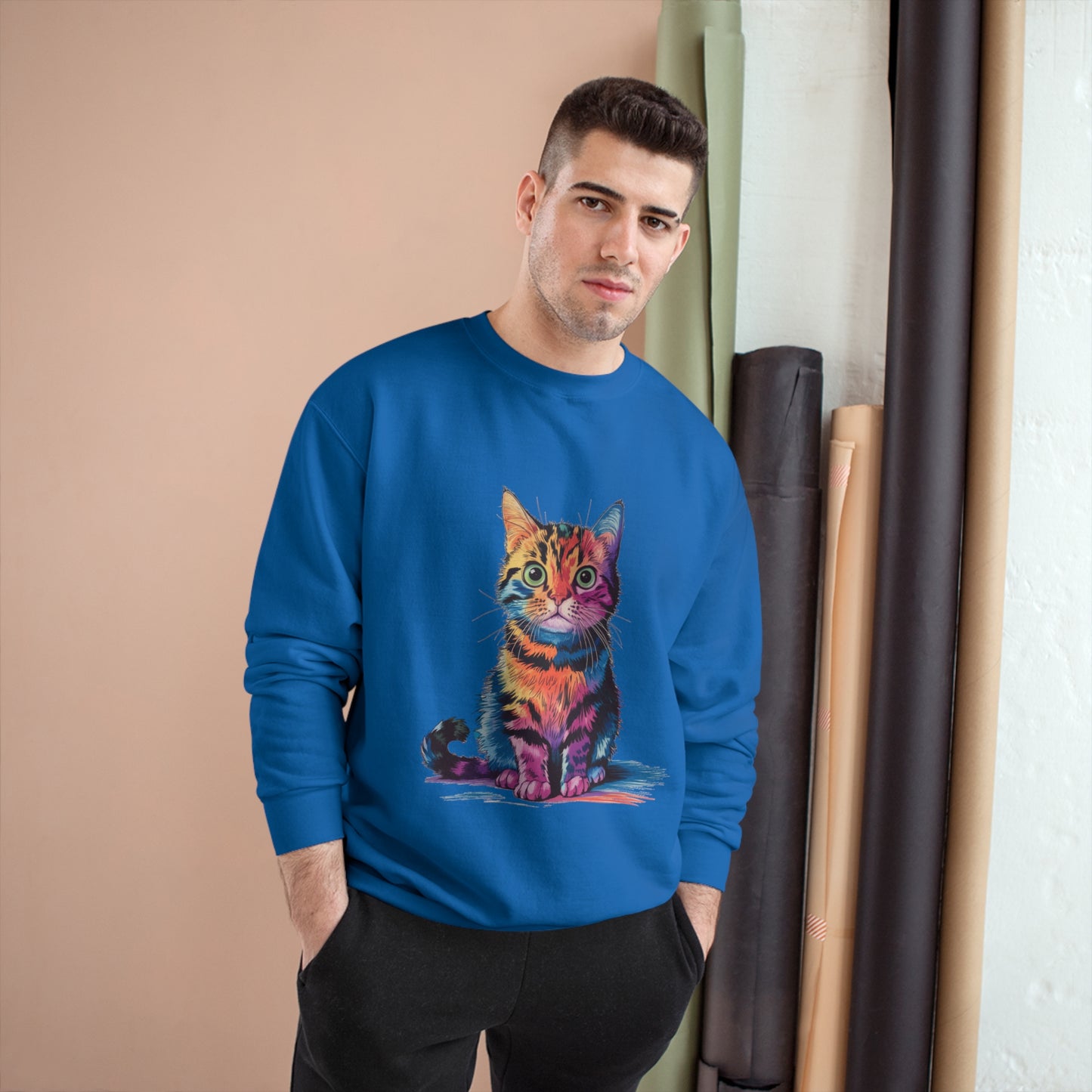 Colorful Cat Champion Sweatshirt – Fun & Stylish Pet Lover Apparel