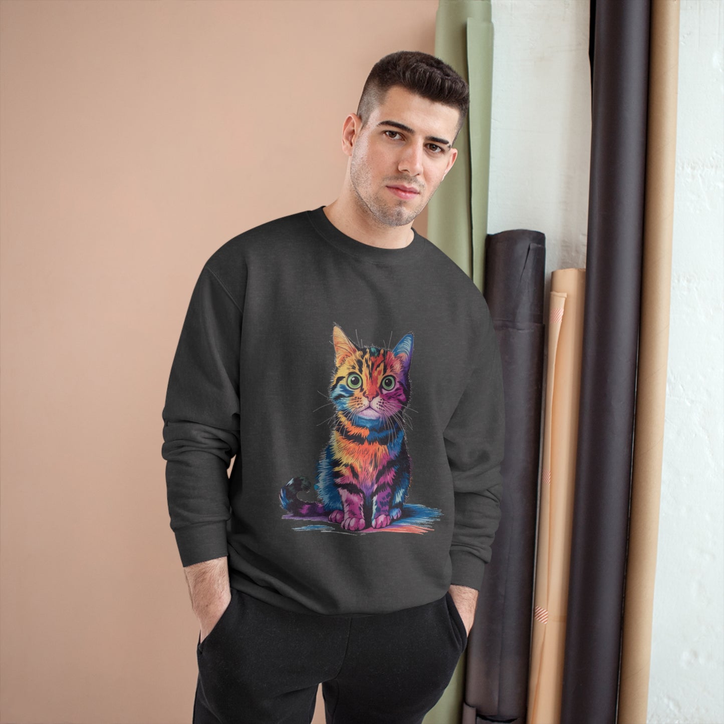 Colorful Cat Champion Sweatshirt – Fun & Stylish Pet Lover Apparel